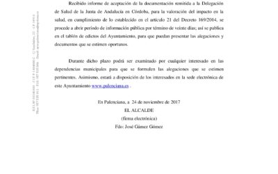 Anuncio información pública de la Depuradora de aguas residuales